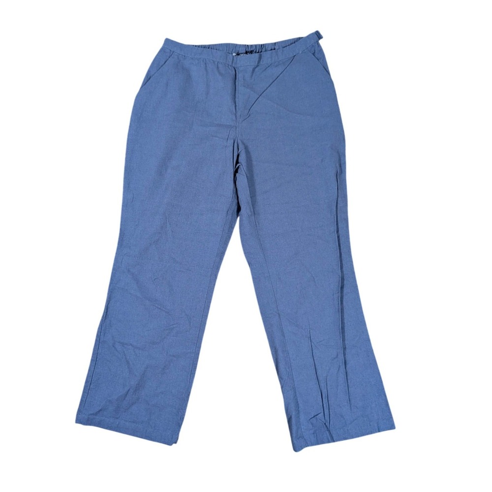 Chadwicks Pants Womens 18W Blue Linen Blend Side Zip Straight Leg Casual Comfort